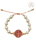 Pulsera Medalla de San Benito con perlas