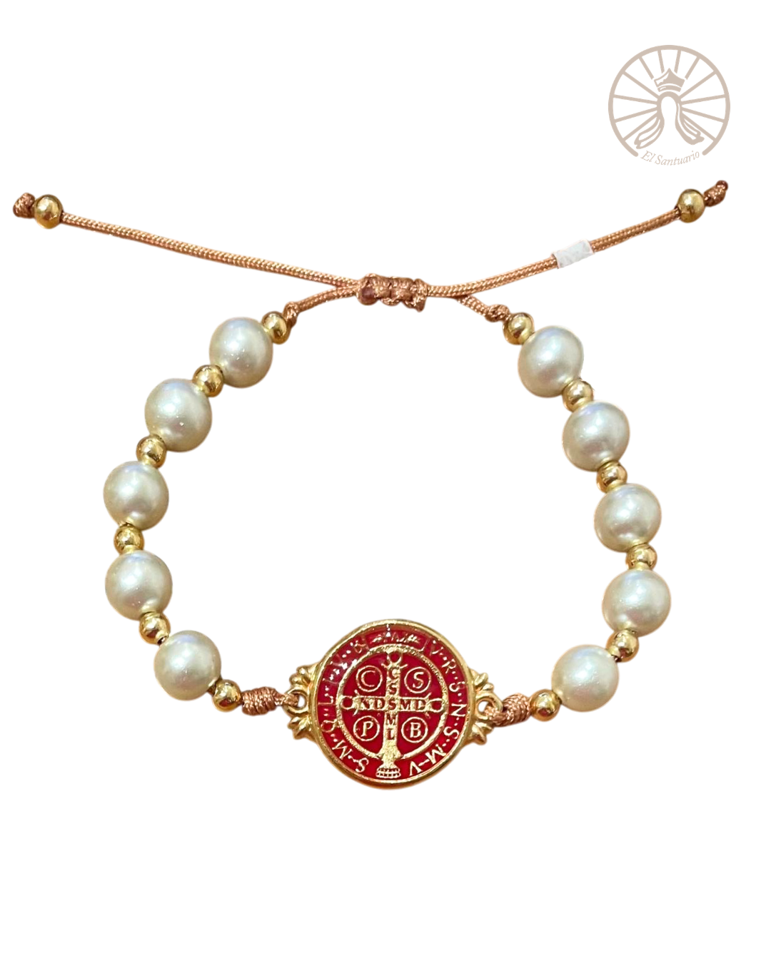 Pulsera Medalla de San Benito con perlas