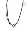 Collar Cruz griega (cuero negro)
